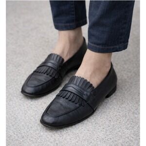 Cole Haan Men Black Leather Fringe Loafers Slip On Made in Italy Size 10M READ